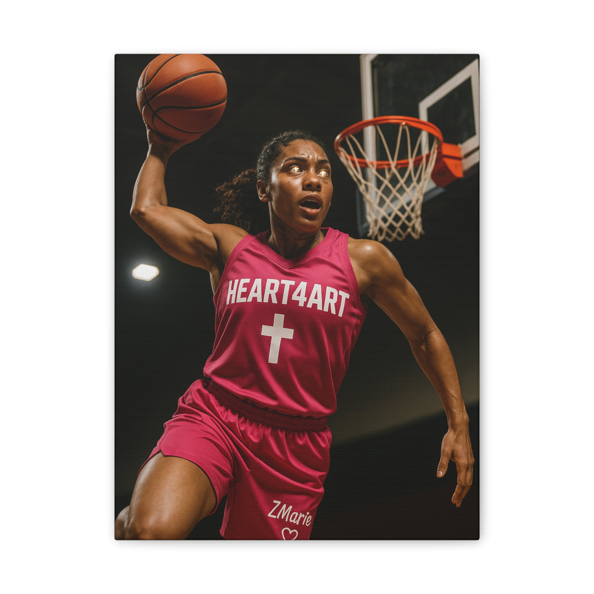 Female Basketball Player with Crosses in Eyes Canvas Stretched, 0.75"
