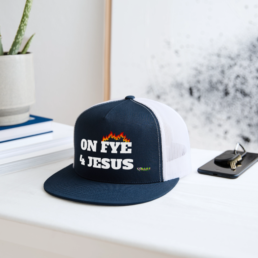 ON FYE 4 JESUS Trucker Hat - navy/white