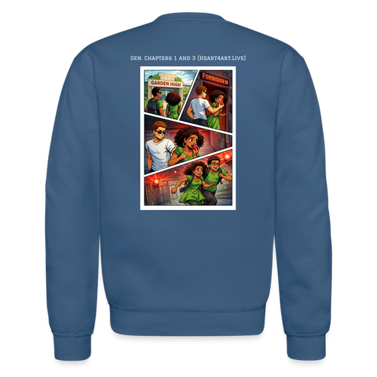 Word to the Street Bible Anime Series Crewneck Sweatshirt - indigo blue