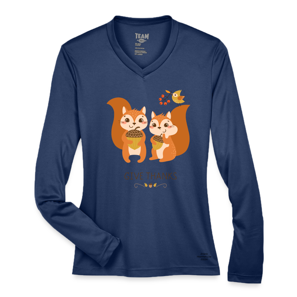 GIVE THANKS Ladies' Zone Performance Long-Sleeve T-Shirt - dark navy