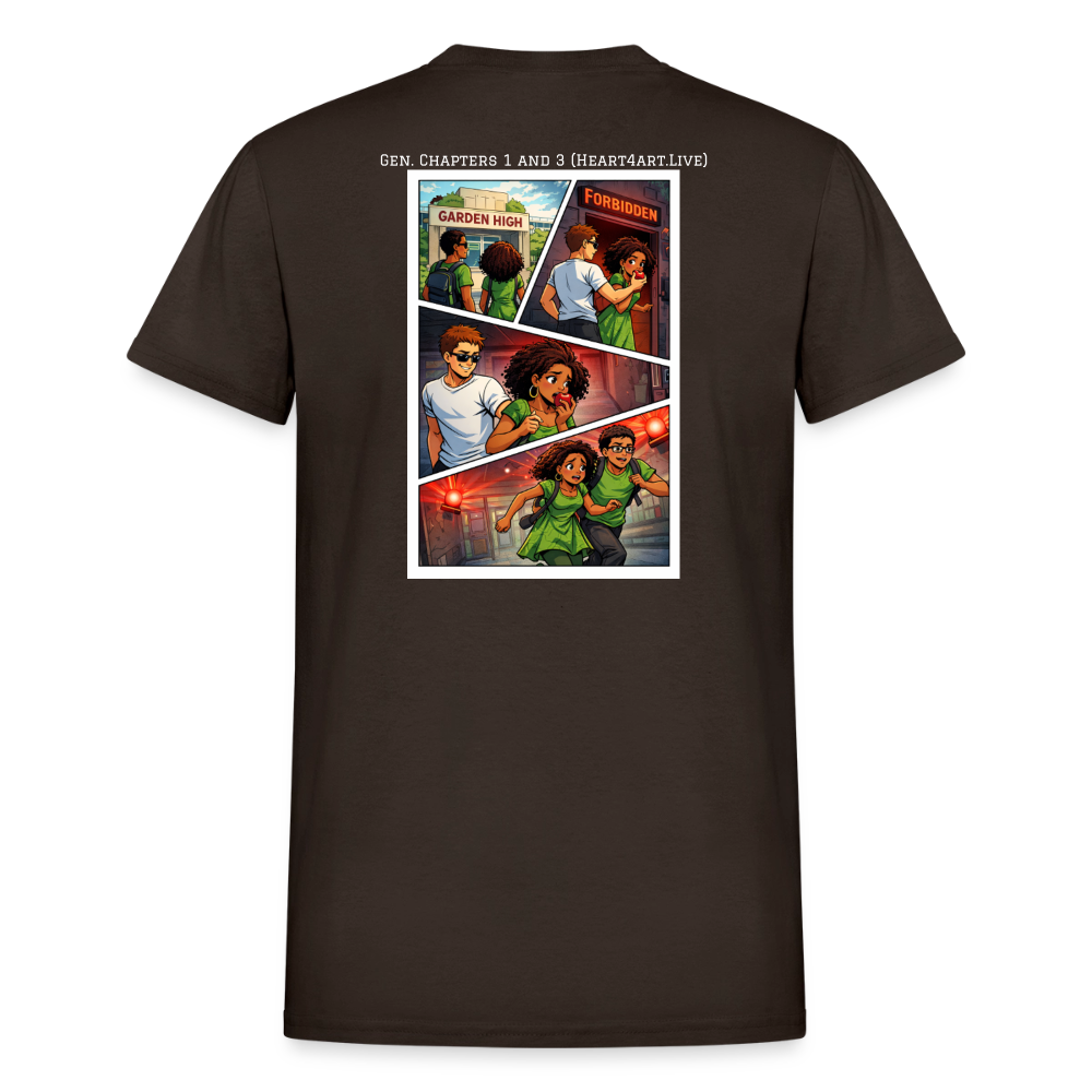 ADAM AND EVE (GENESIS CHAPTERS 1-3 COMIC STYLE ildan Ultra Cotton Adult T-Shirt - dark chocolate
