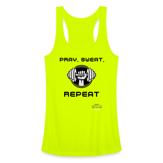 PRAY, SWEAT, REPEAT Women’s Performance Racerback Tank Top - neon yellow