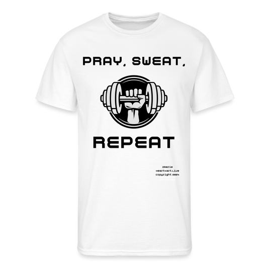 PRAY, SWEAT, REPEAT Men’s Jerzees T-shirt - white