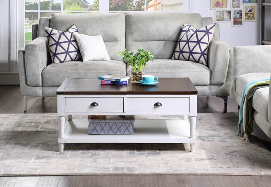 Coffee Table Lift Top Wood Home Living Room , with 1 Drawer and ShelfWhite and Brown