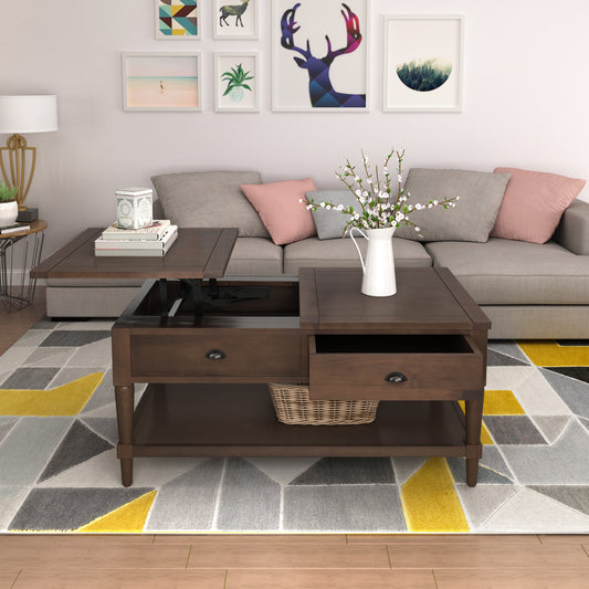 Coffee Table Lift Top Wood Home Living Room , with 1 Drawer and ShelfBrown
