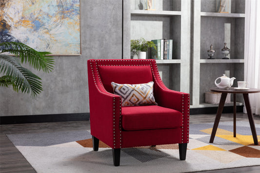 accent armchair living room chair with nailheads and solid wood legs Red Linen