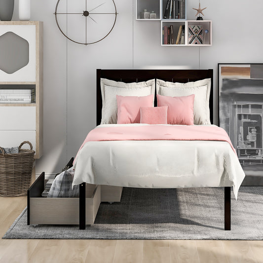 Twin size Platform Bed Wood Platform Bed with Two Drawers