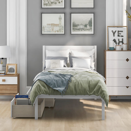 Twin size Platform Bed Wood Platform Bed with Two Drawers