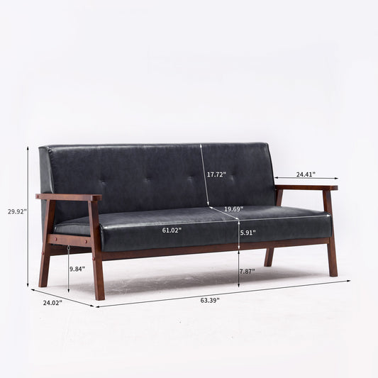 3P SOFA 3-Seater Home Living Room Wooden arms Black