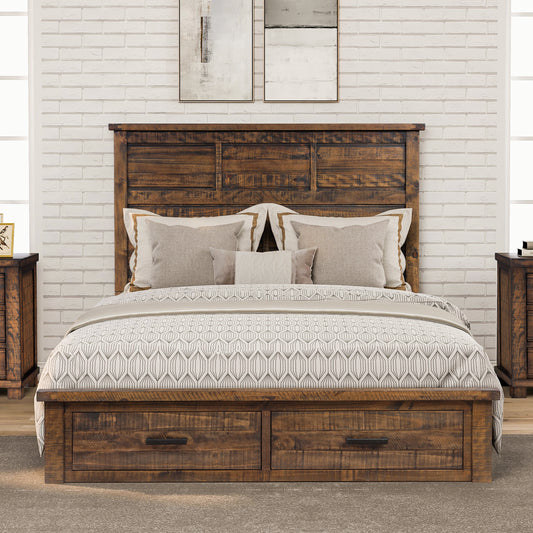 Rustic Reclaimed Solid Wood Framhouse Storage Queen Bed