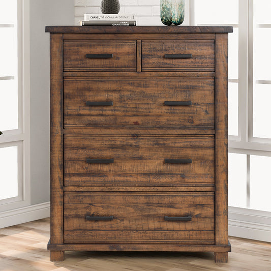 Rustic 5 Drawer Reclaimed Solid Wood Framhouse Chest Tallboy