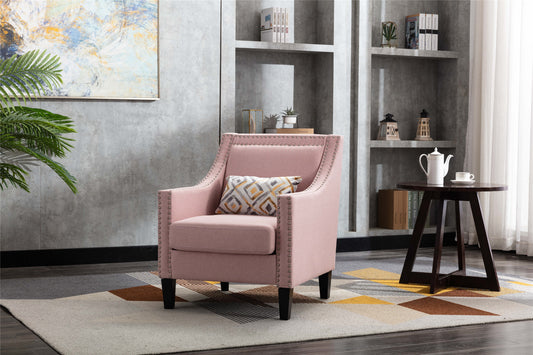 accent armchair living room chair with nailheads and solid wood legs Pink Linen
