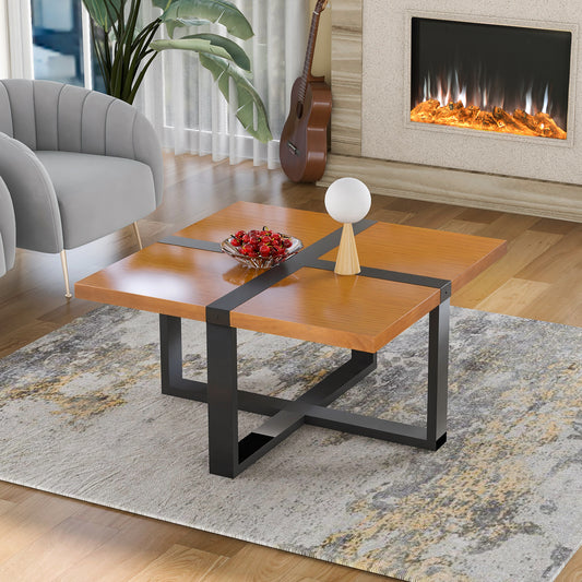 U-style Coffee Table With Crossed-shape Table Top and Wood Legs,37.4 Inch