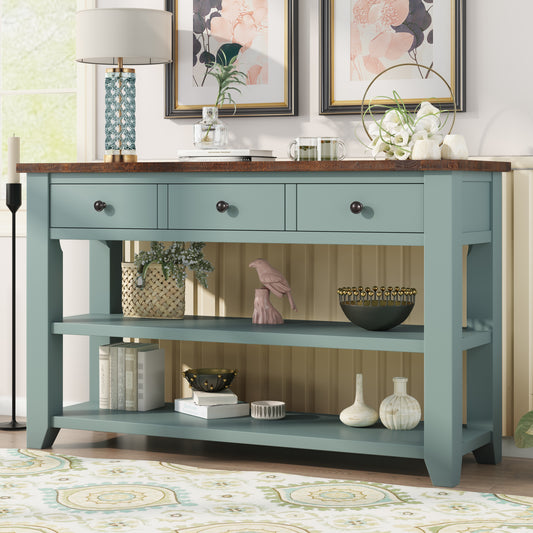 48'' Modern Console Table Sofa Table for Living Room with 3 Drawers and 2 Shelves, Solid Wood Top (Pine)
