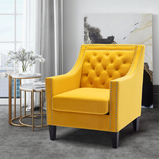 accent armchair living room chair with nailheads and solid wood legs