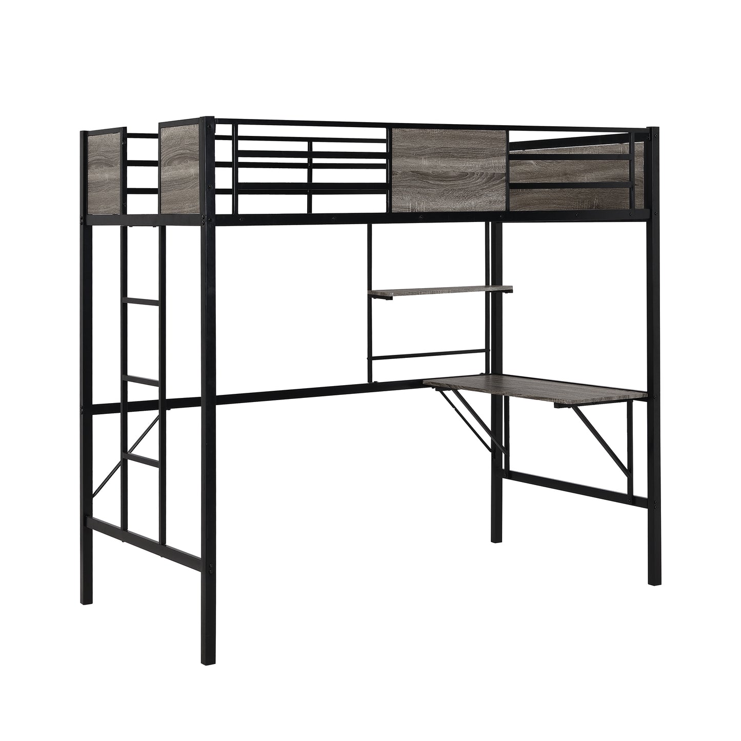 Loft Bed with Storage Shelves, Pine Wooden Loft Bed , Twin