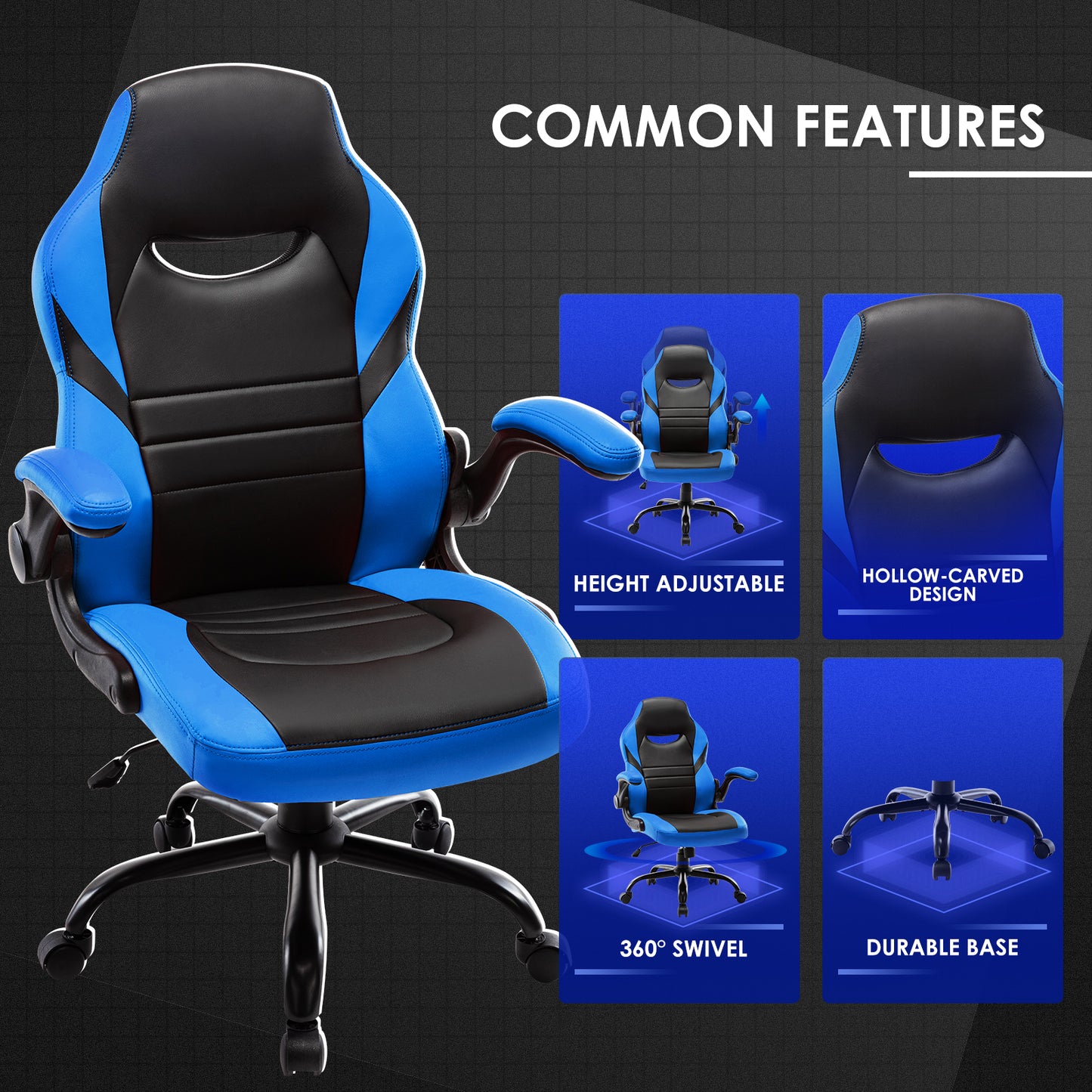 Executive Gaming Chair Racing Computer Office Desk Chair, 360°Swivel Flip-up Arms Ergonomic Design for Lumbar Support