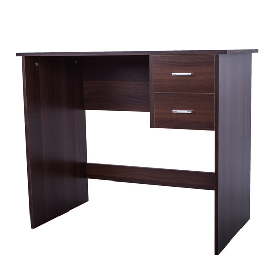 Computer Desk with 2 Pull Out Storage Drawers and Stable Wooden Frame, Walnut