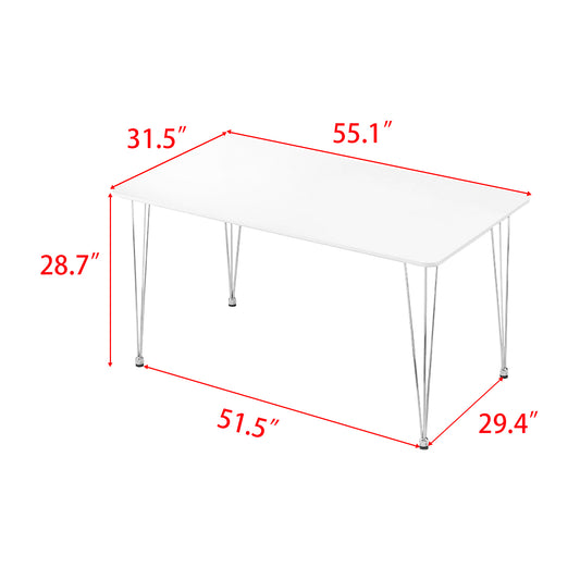55.16’’ Dining Room Table Rectangle Modern Home Kitchen Table With Wood Tabletop Chrome Legs Office Study Desk