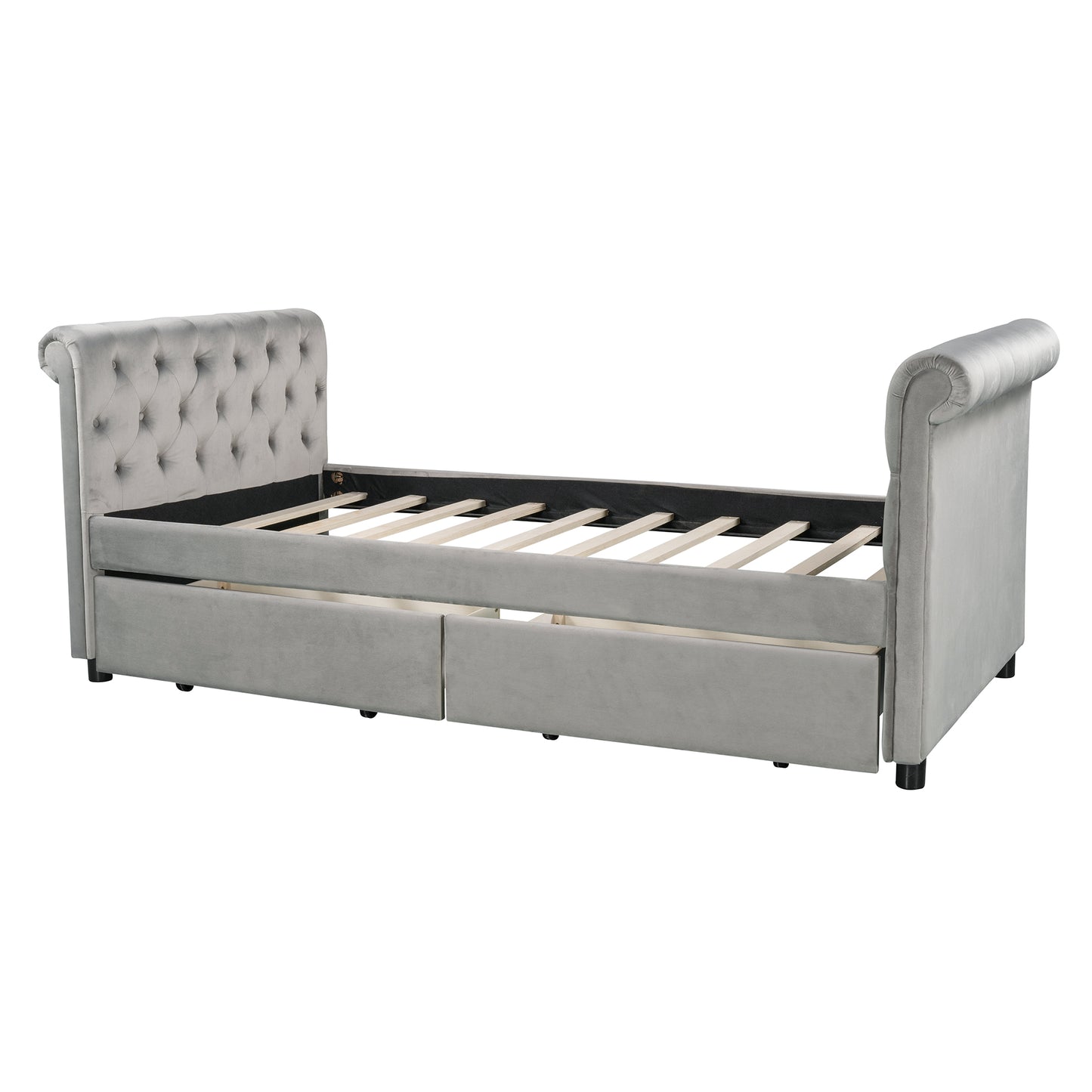 Twin Size Upholstered daybed with Drawers, Wood Slat Support, Gray