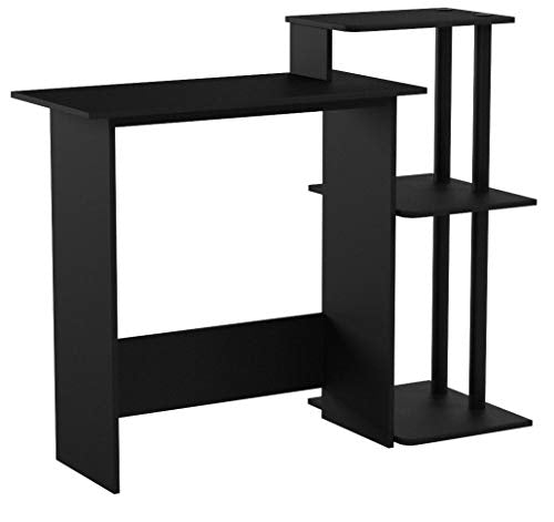 Efficient Home Laptop Notebook Computer Desk, Square Side Shelves, Espresso/Black
