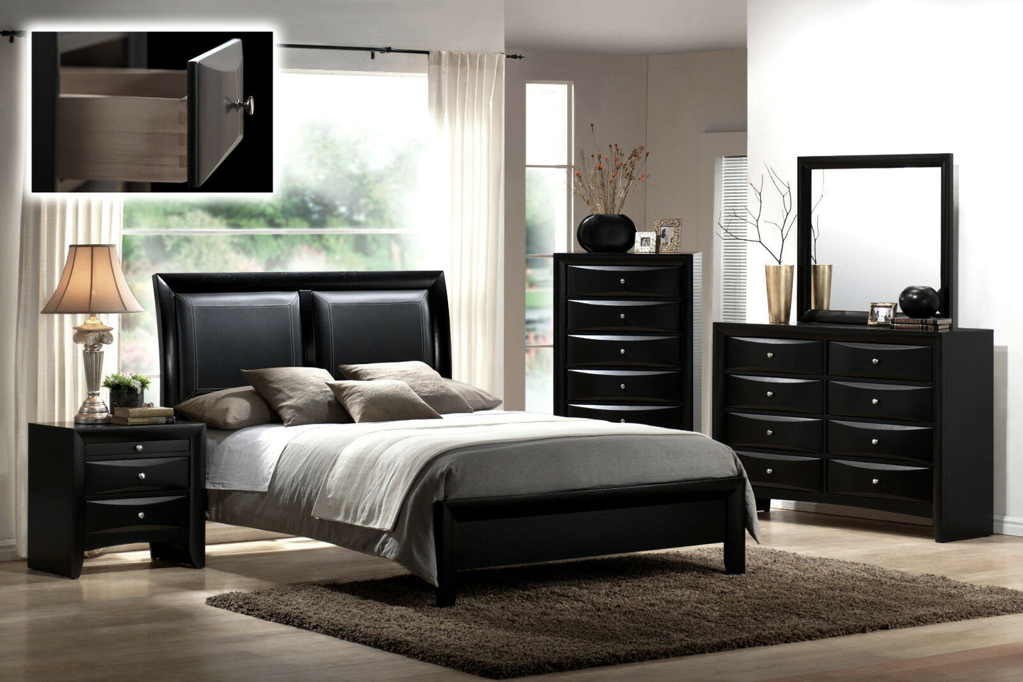 Contemporary Style Nightstand End Table 1Pc Black Finish Wood Veneers & Solids 2 Storage Drawers