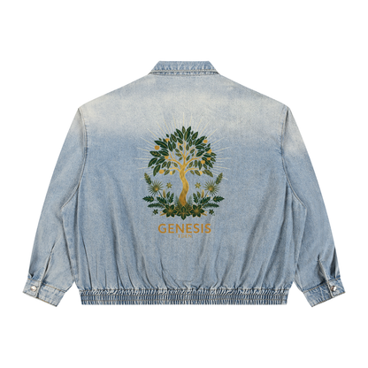 THE GENESIS COLLECTION: THE GARDEN Unisex Vintage Wash Full-Zip Denim Jacket