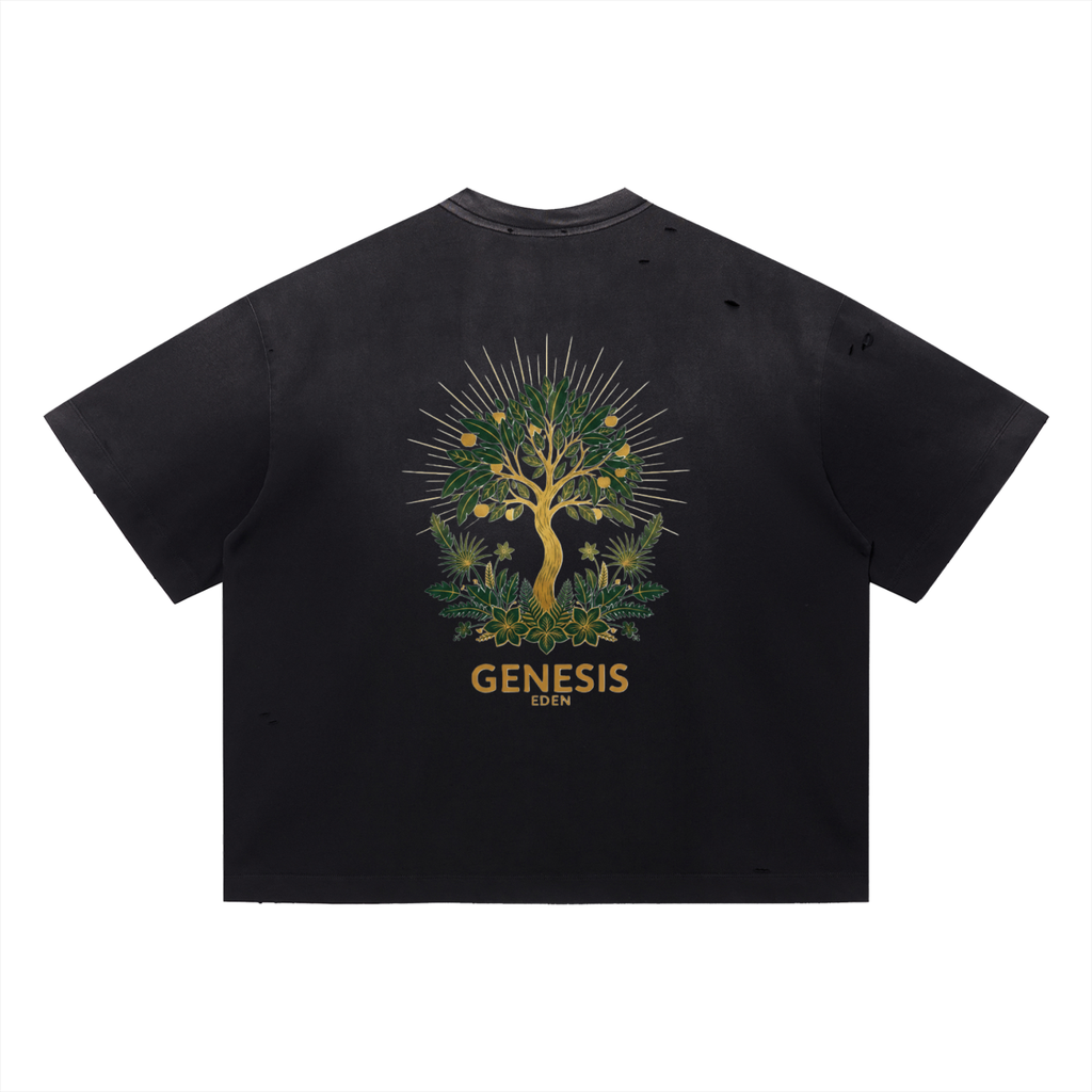 THE GENESIS COLLECTION: GARDEN Unisex Vintage Washed Distressed Boxy Oversized T-Shirt