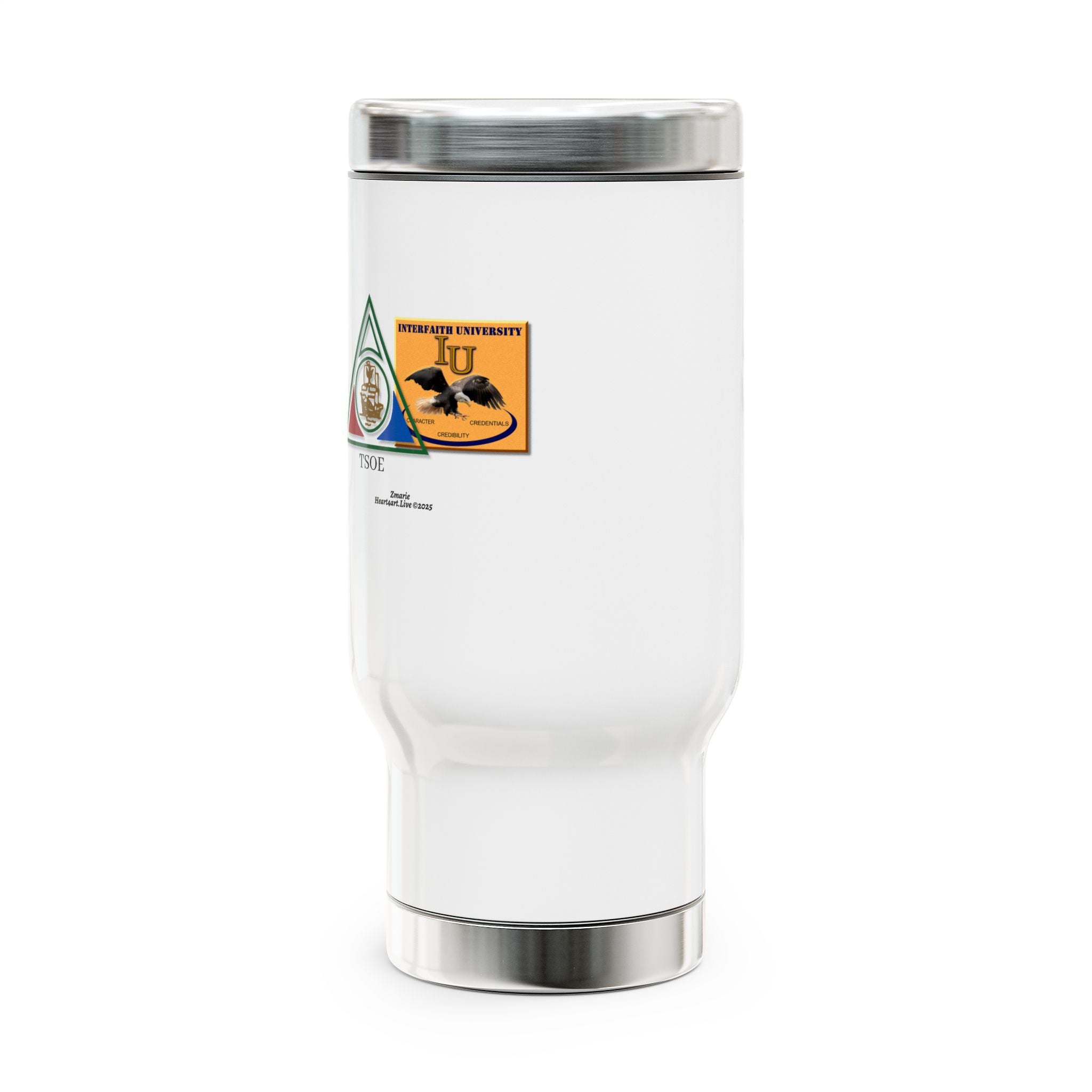 COTLG Jewel Dominion and Interfaith University Stainless Steel Travel Mug with Handle, 14oz