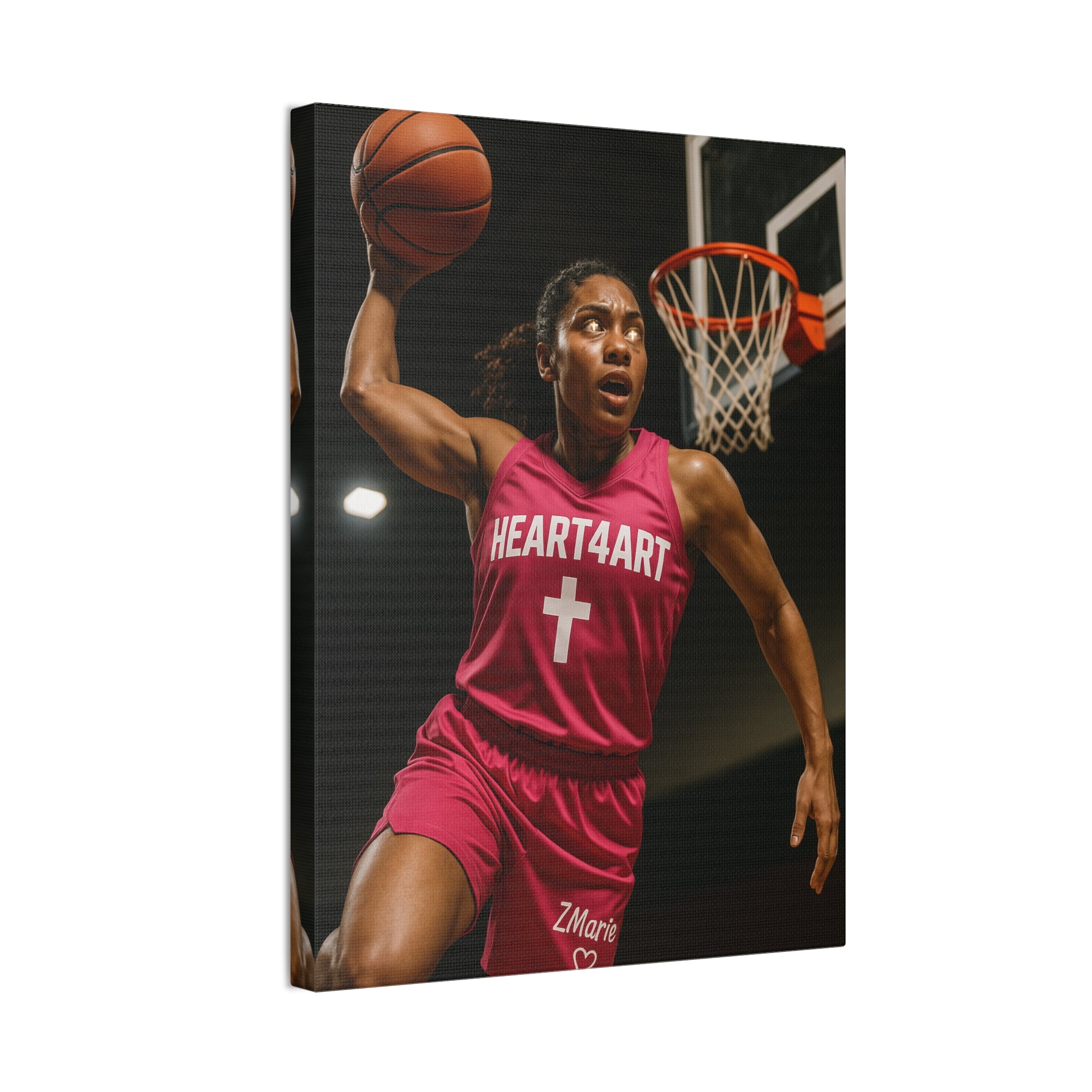 Female Basketball Player with Crosses in Eyes Canvas Stretched, 0.75"