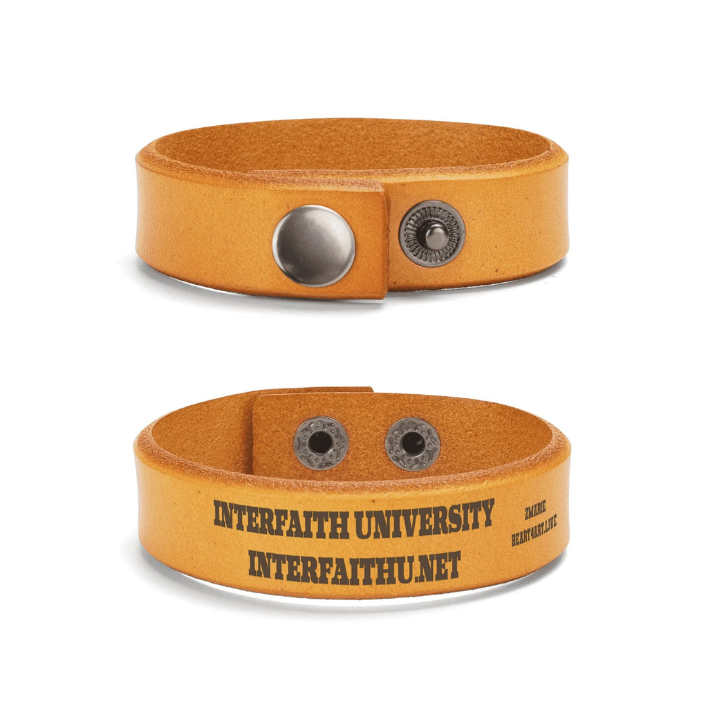 INTERFAITH UNIVERSITY Engraved Leather Cuff Bracelet