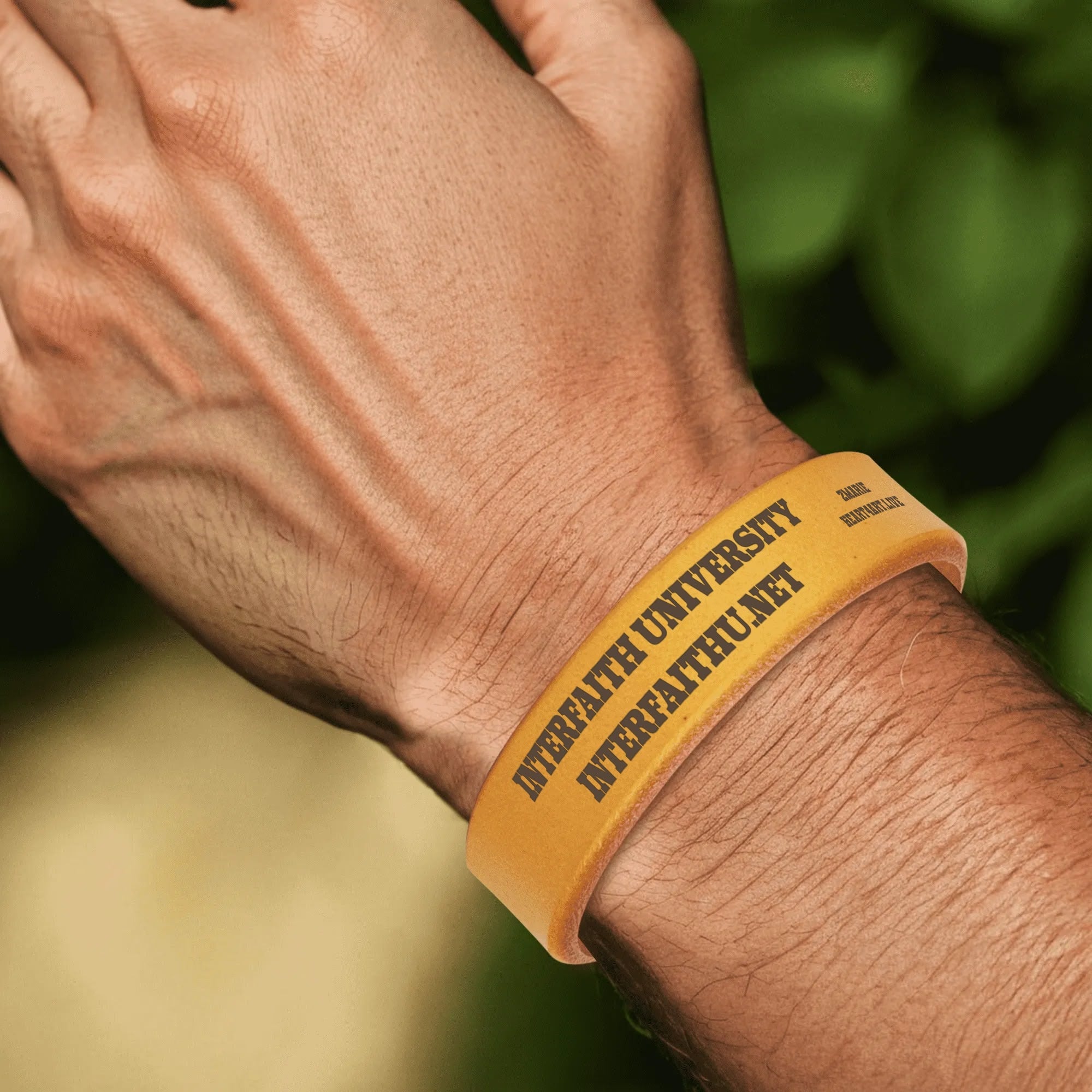 INTERFAITH UNIVERSITY Engraved Leather Cuff Bracelet