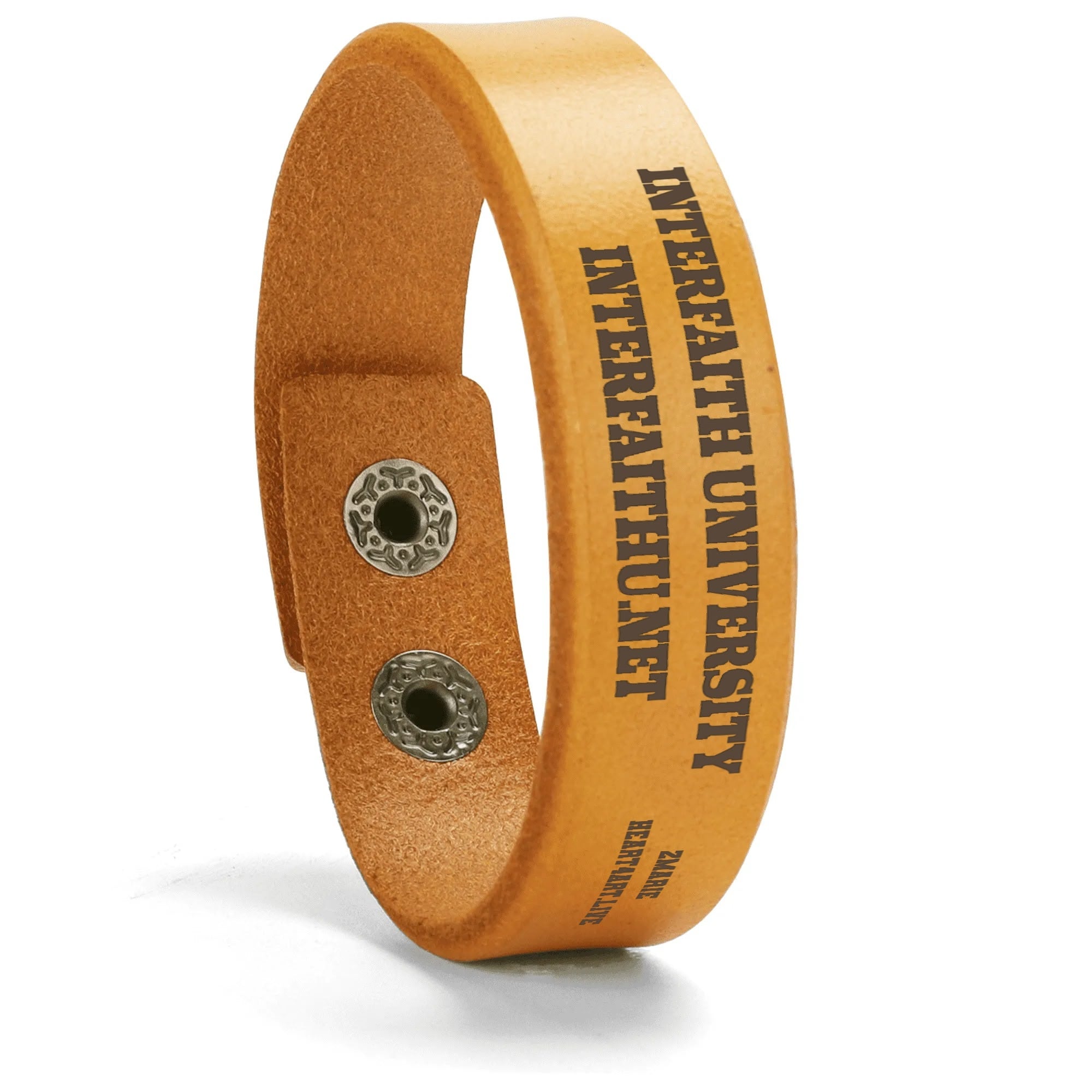 INTERFAITH UNIVERSITY Engraved Leather Cuff Bracelet
