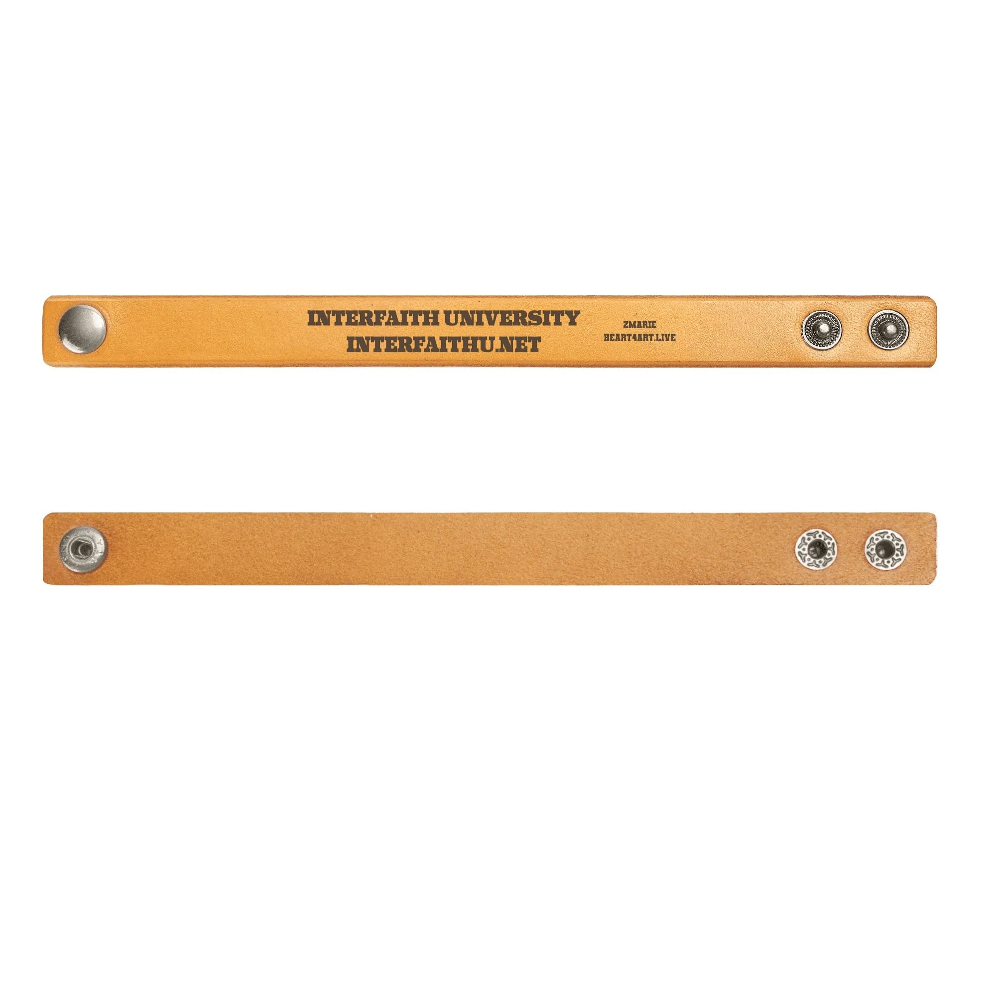 INTERFAITH UNIVERSITY Engraved Leather Cuff Bracelet