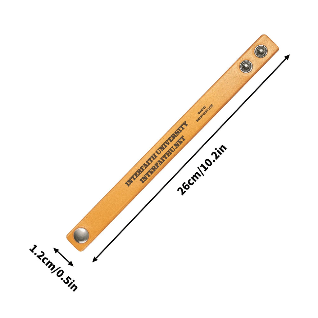 INTERFAITH UNIVERSITY Engraved Leather Cuff Bracelet