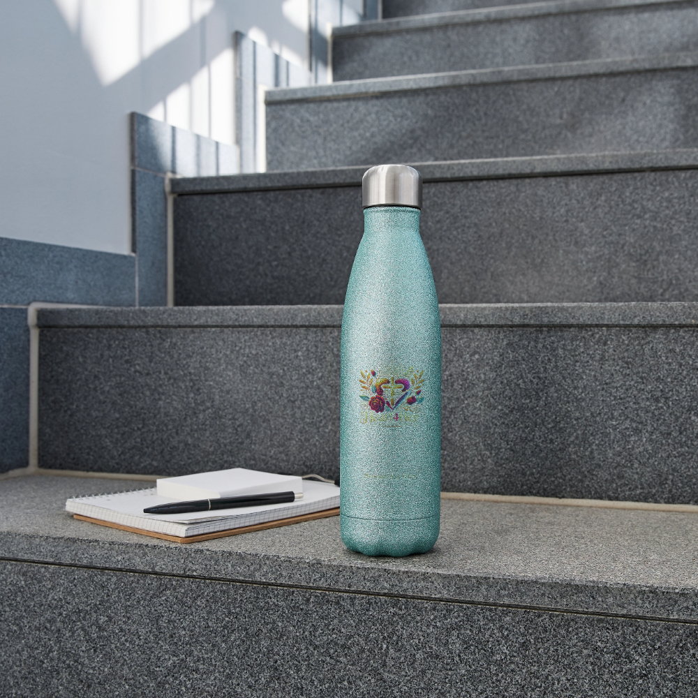 Heart4Her Insulated Stainless Steel Water Bottle - turquoise glitter