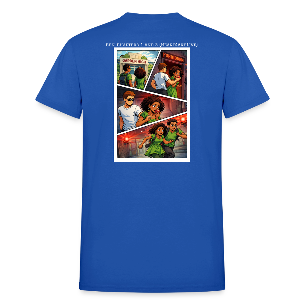 ADAM AND EVE (GENESIS CHAPTERS 1-3 COMIC STYLE ildan Ultra Cotton Adult T-Shirt - royal blue