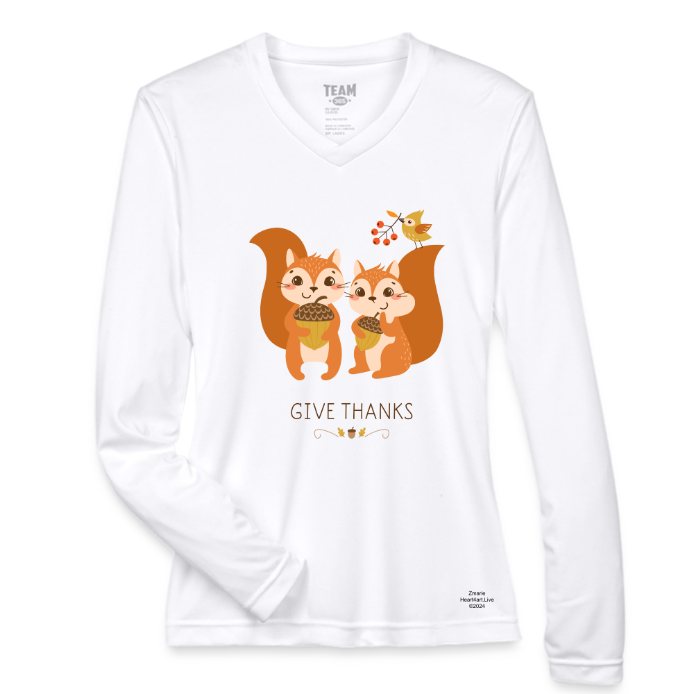 GIVE THANKS Ladies' Zone Performance Long-Sleeve T-Shirt - white