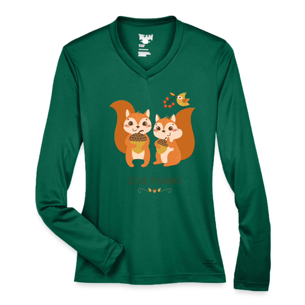 GIVE THANKS Ladies' Zone Performance Long-Sleeve T-Shirt - forest green