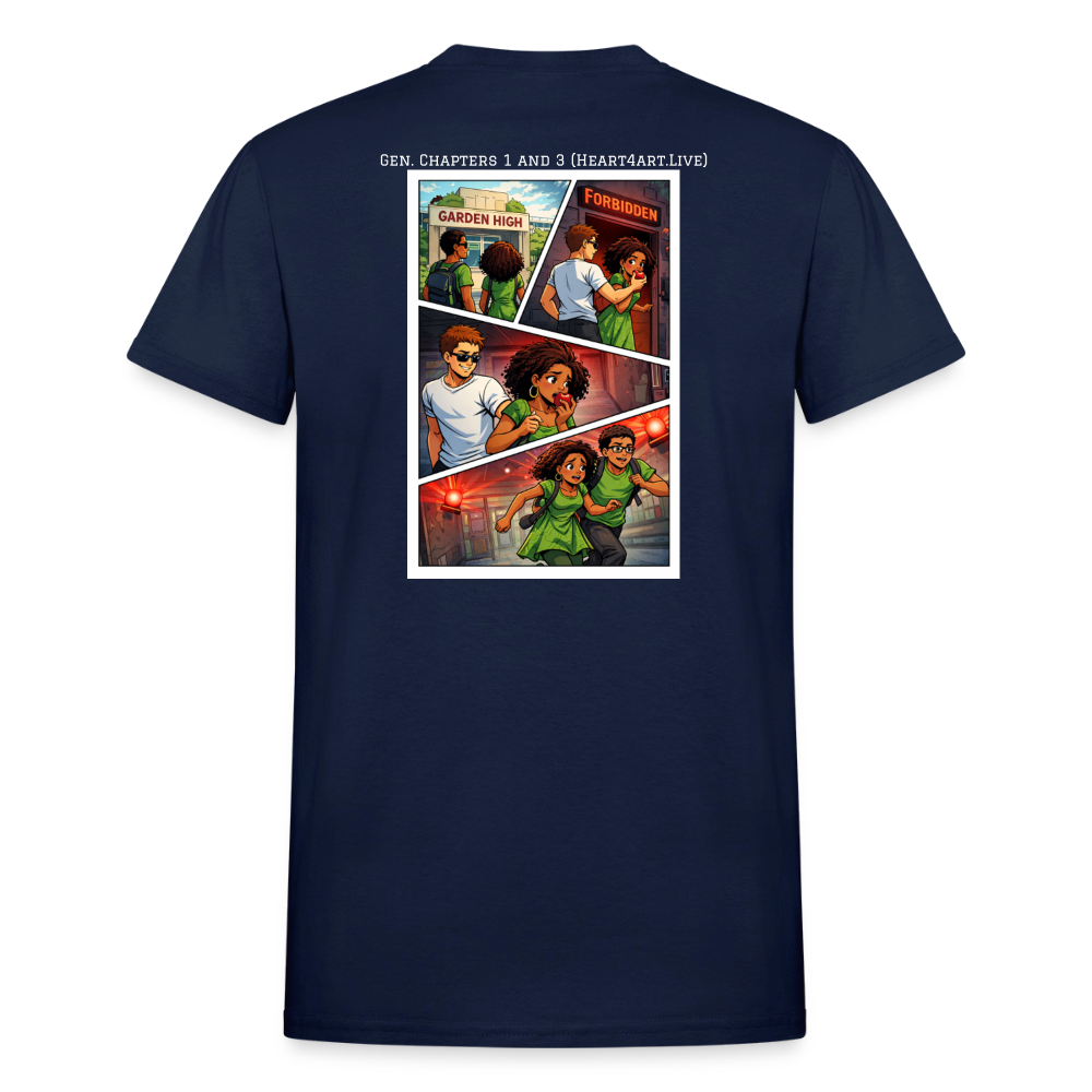 ADAM AND EVE (GENESIS CHAPTERS 1-3 COMIC STYLE ildan Ultra Cotton Adult T-Shirt - navy