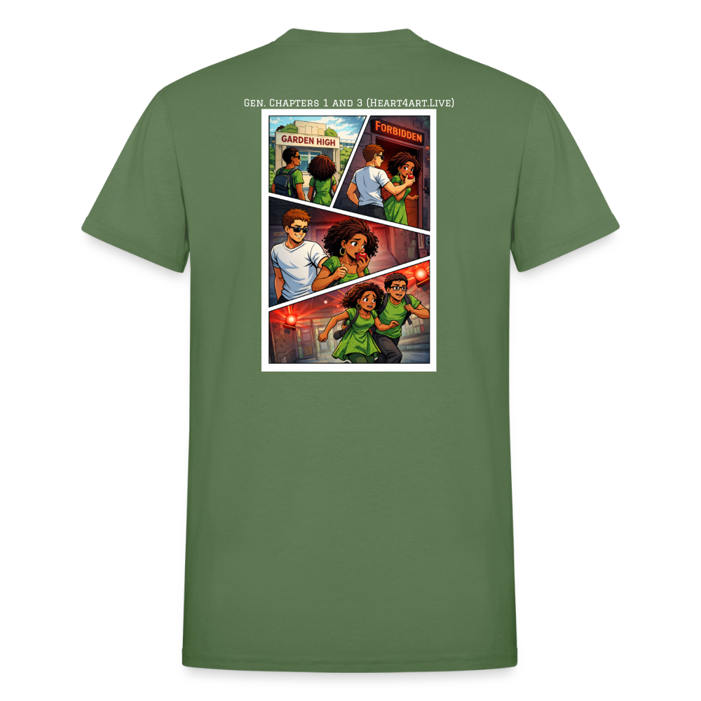 ADAM AND EVE (GENESIS CHAPTERS 1-3 COMIC STYLE ildan Ultra Cotton Adult T-Shirt - military green
