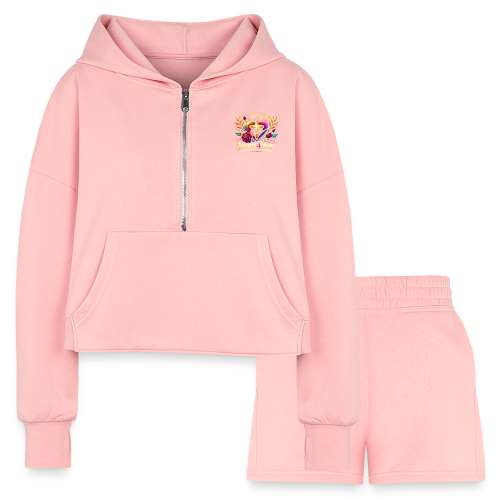 Heart4Her Women’s Cropped Hoodie & Jogger Short Set - light pink