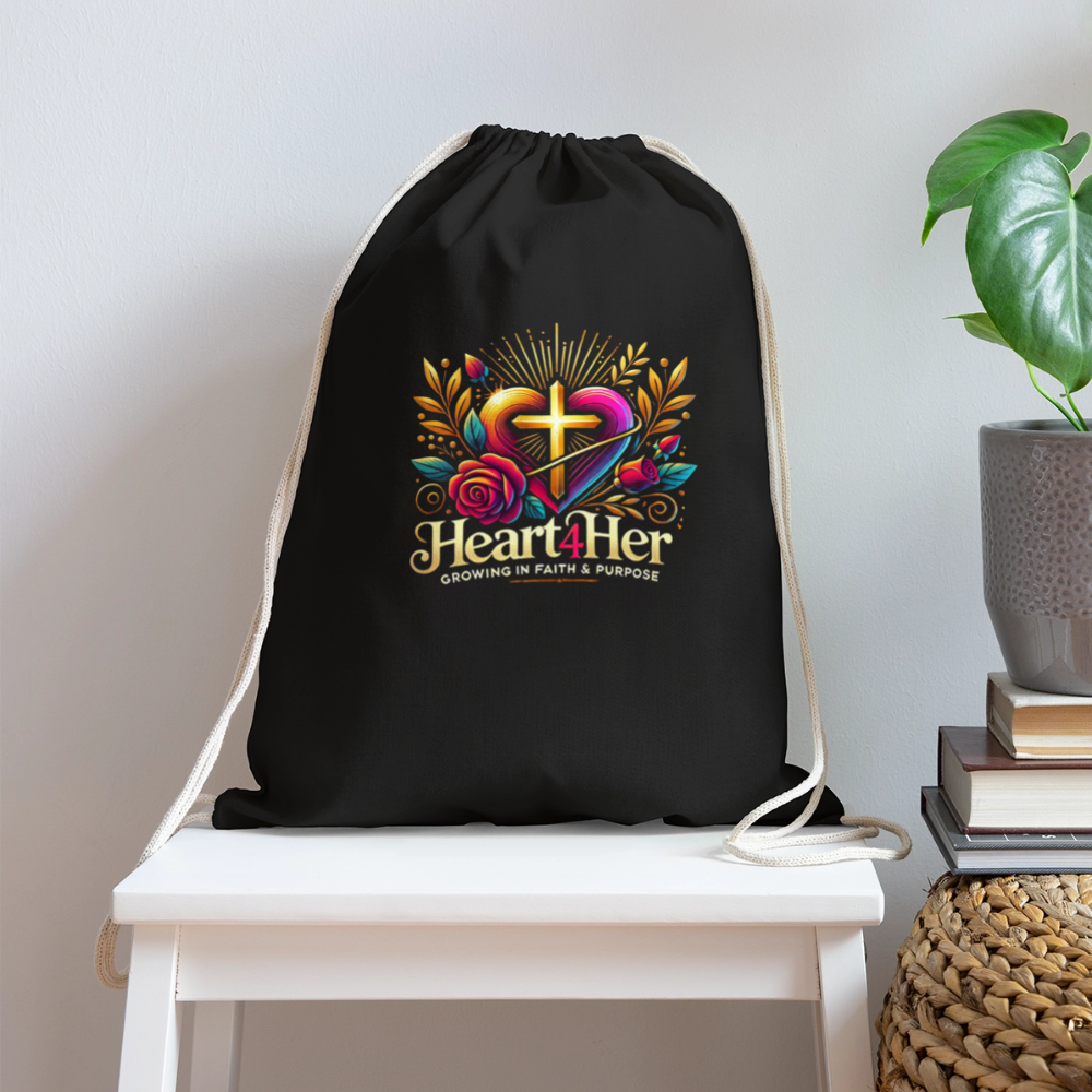 Heart4Her Cotton Drawstring Bag - black
