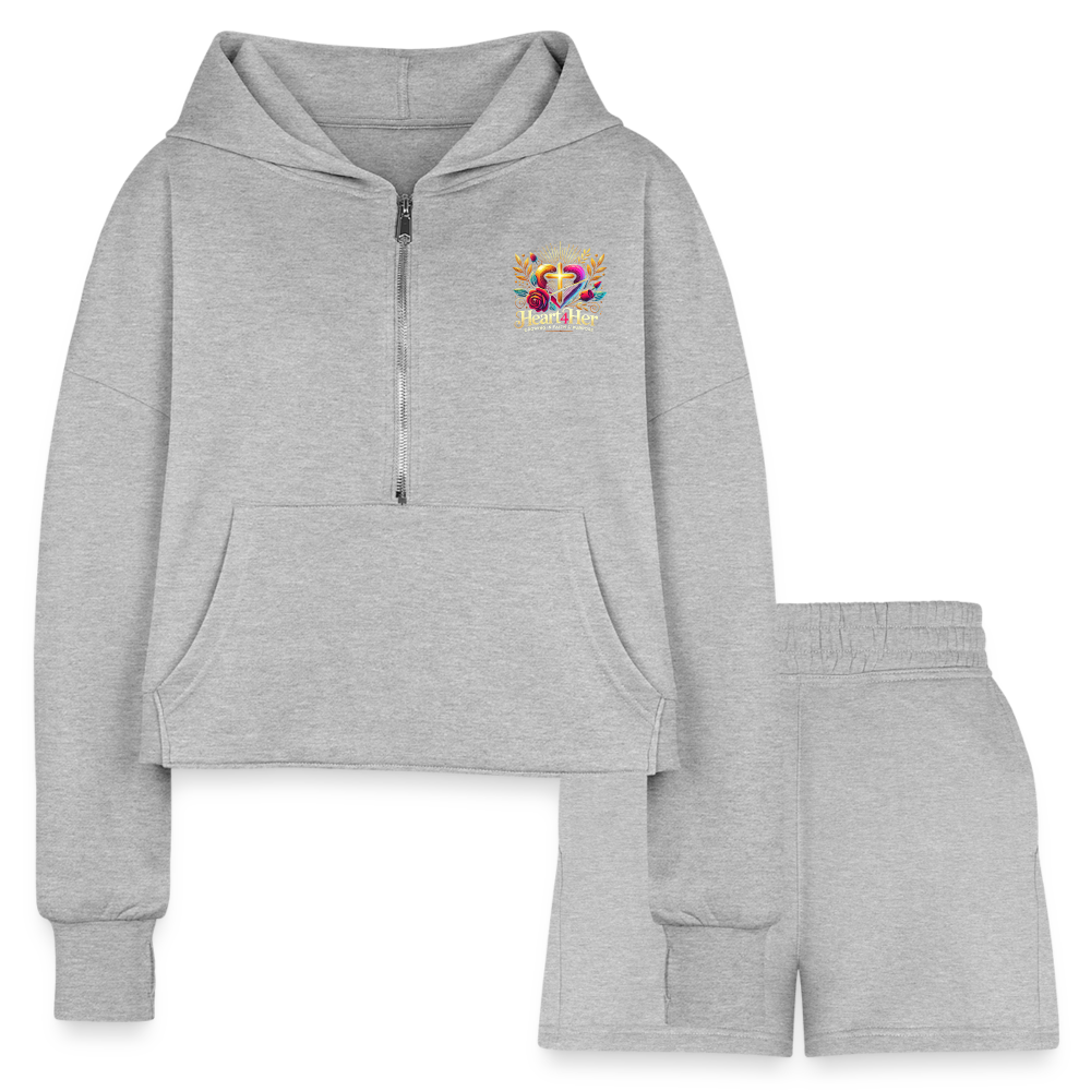 Heart4Her Women’s Cropped Hoodie & Jogger Short Set - heather gray
