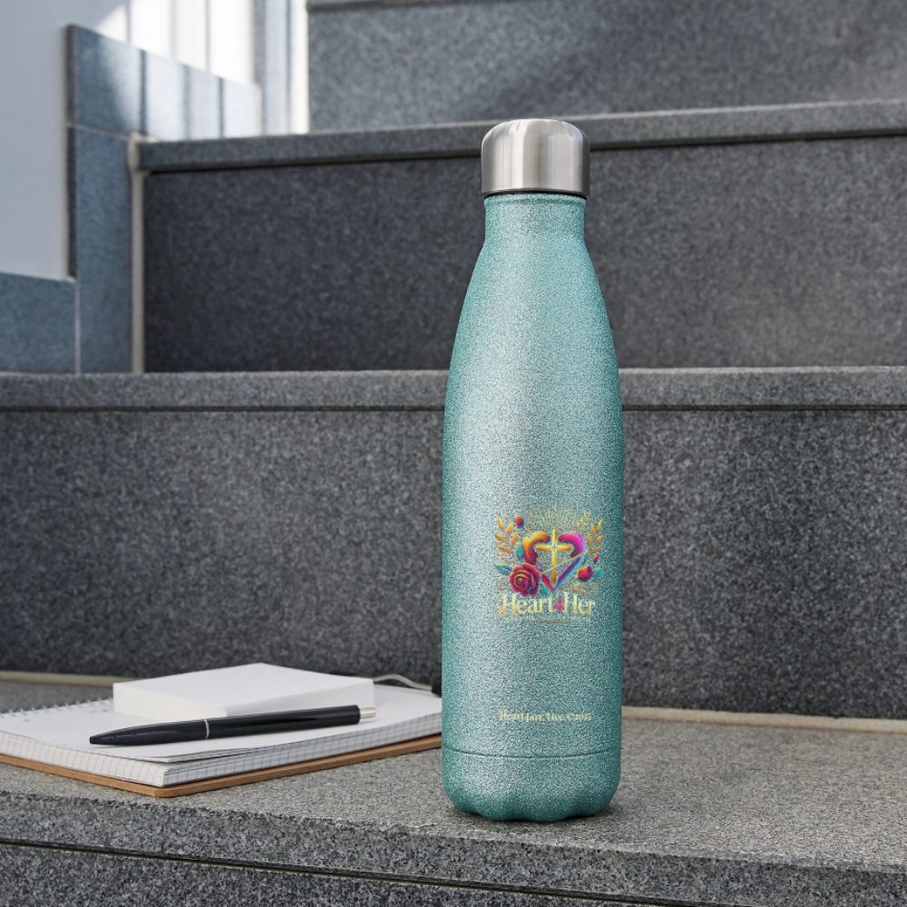 Heart4Her Insulated Stainless Steel Water Bottle - turquoise glitter