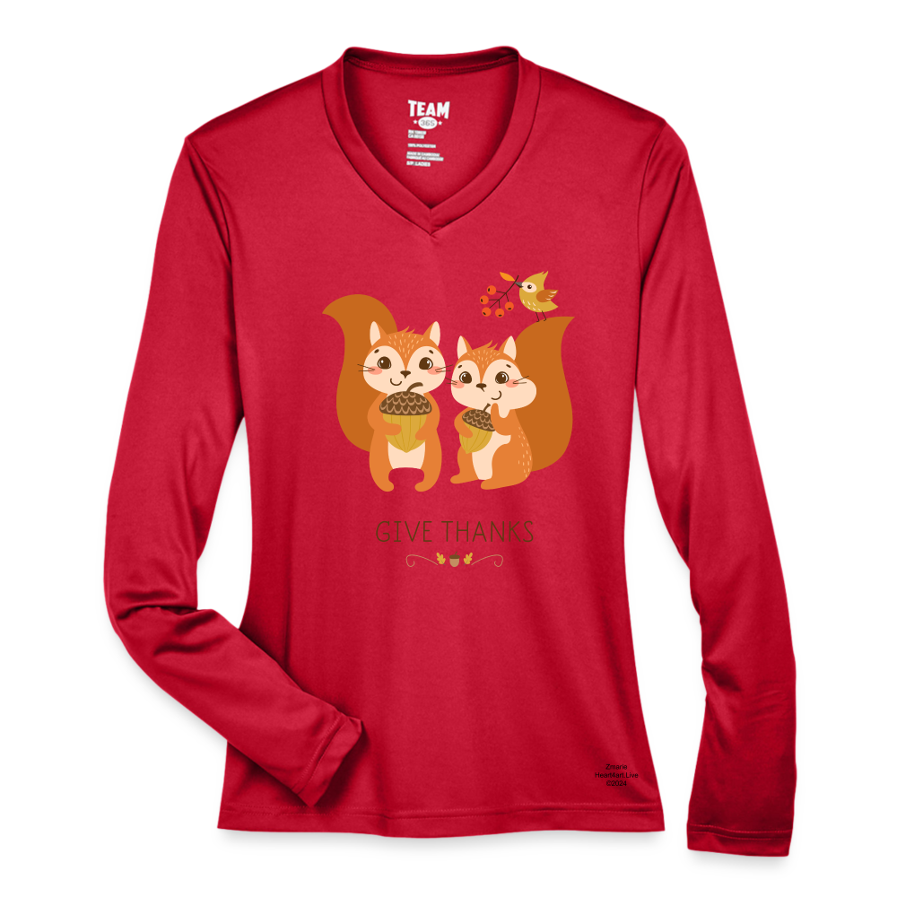 GIVE THANKS Ladies' Zone Performance Long-Sleeve T-Shirt - red