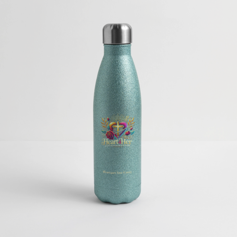 Heart4Her Insulated Stainless Steel Water Bottle - turquoise glitter