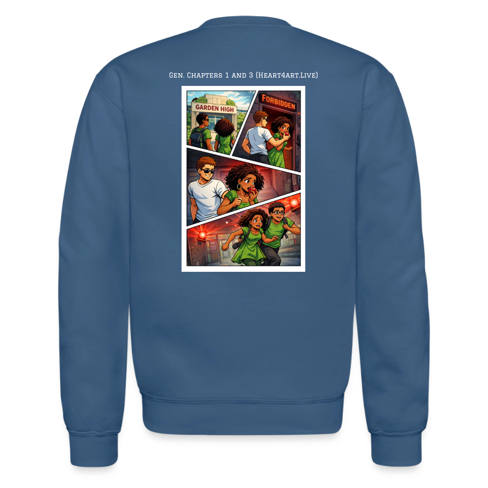 Word to the Street Bible Anime Series Crewneck Sweatshirt - indigo blue