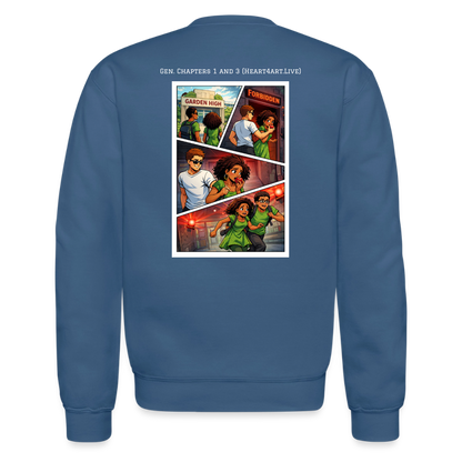 Word to the Street Bible Anime Series Crewneck Sweatshirt - indigo blue