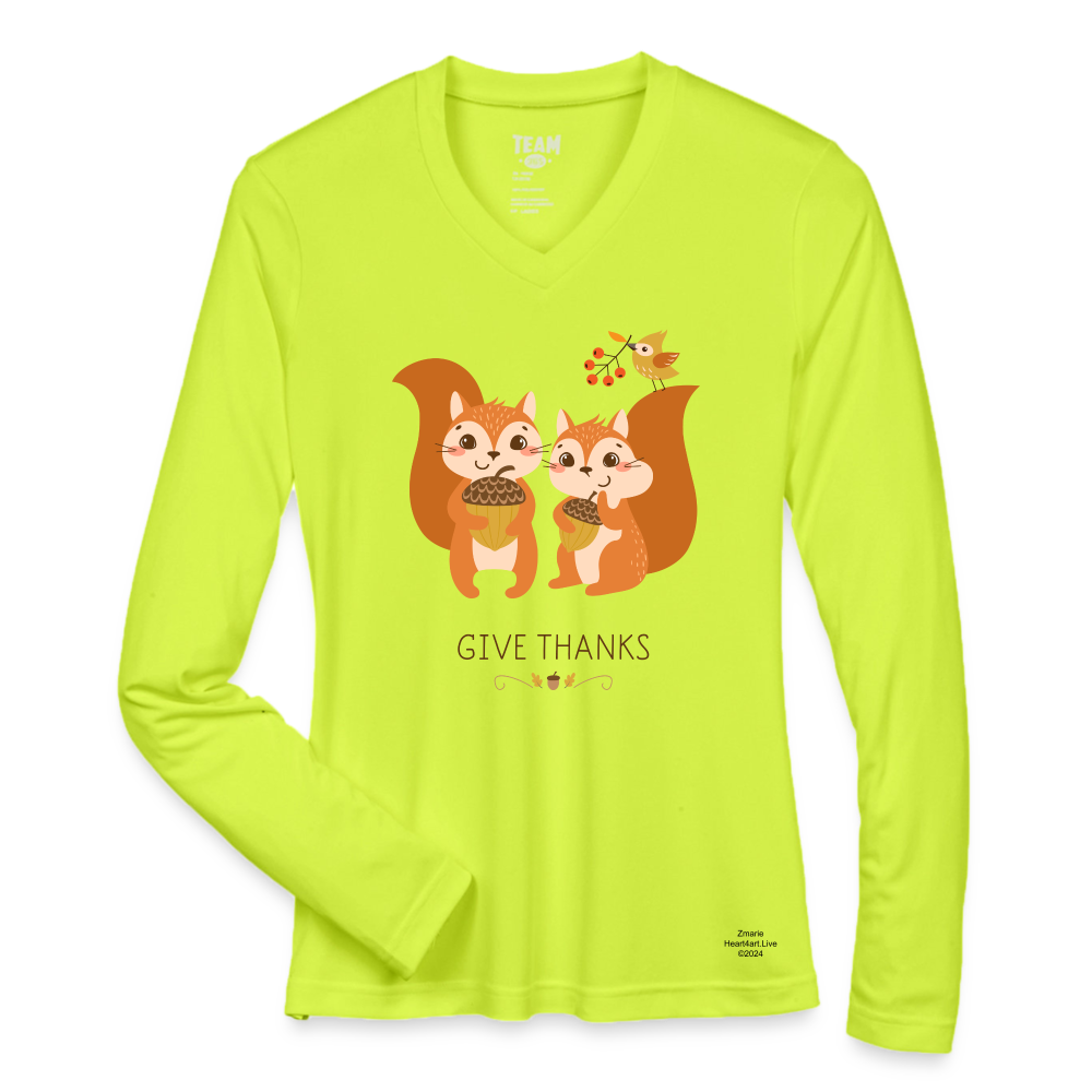 GIVE THANKS Ladies' Zone Performance Long-Sleeve T-Shirt - safety yellow